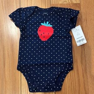 Carter's Navy Bodysuit Onesie with Felt Strawberry and White Polka Dots